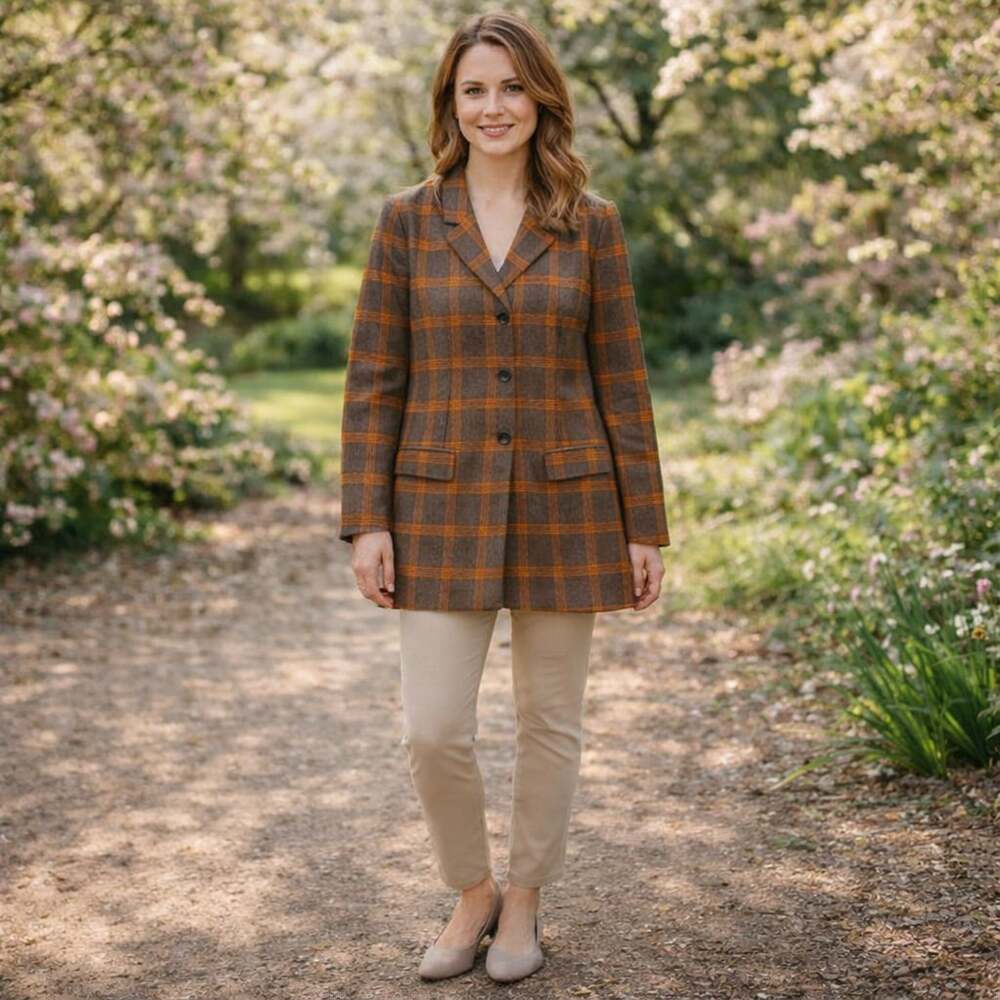 BB Dakota by Steve Madden Brown Orange Plaid Longline Blazer Jacket M